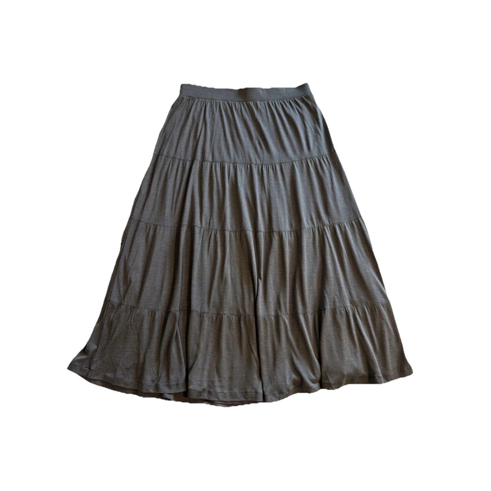 EILEEN FISHER Silk Cotton Jersey Size Petite Medium Tiered Maxi Gray Skirt Lined